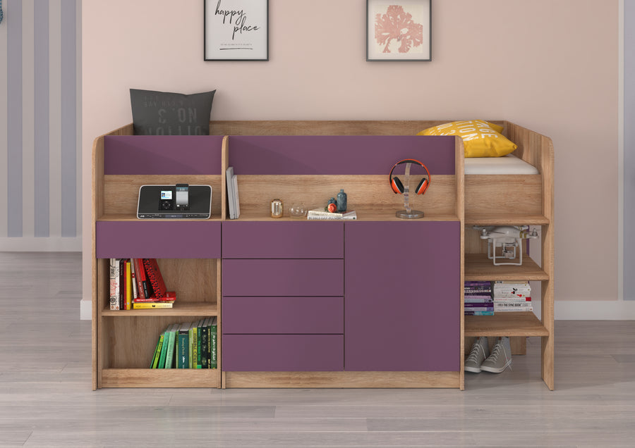 Hochbett – SMILE P – Kinderbett 90×200 cm mit Schreibtisch und Stauraum