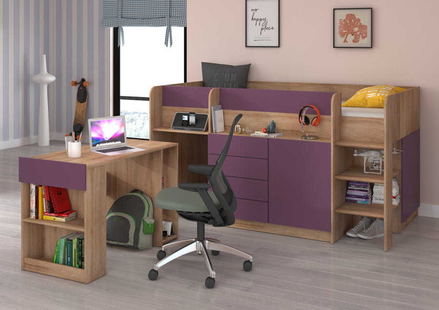 Hochbett – SMILE P – Kinderbett 90×200 cm mit Schreibtisch und Stauraum