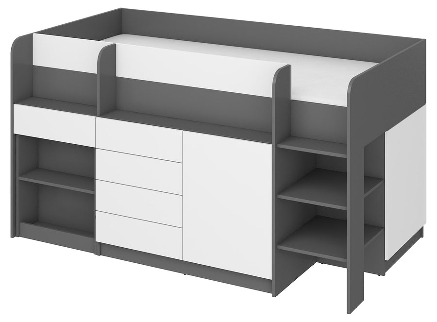 Hochbett – SMILE P – Kinderbett 90×200 cm mit Schreibtisch und Stauraum