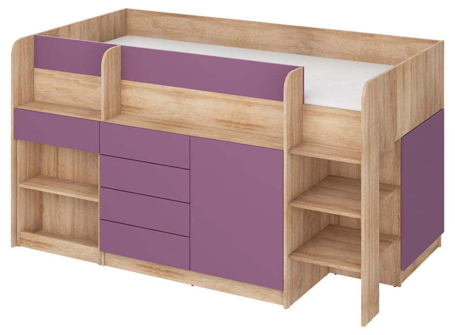 Hochbett – SMILE P – Kinderbett 90×200 cm mit Schreibtisch und Stauraum