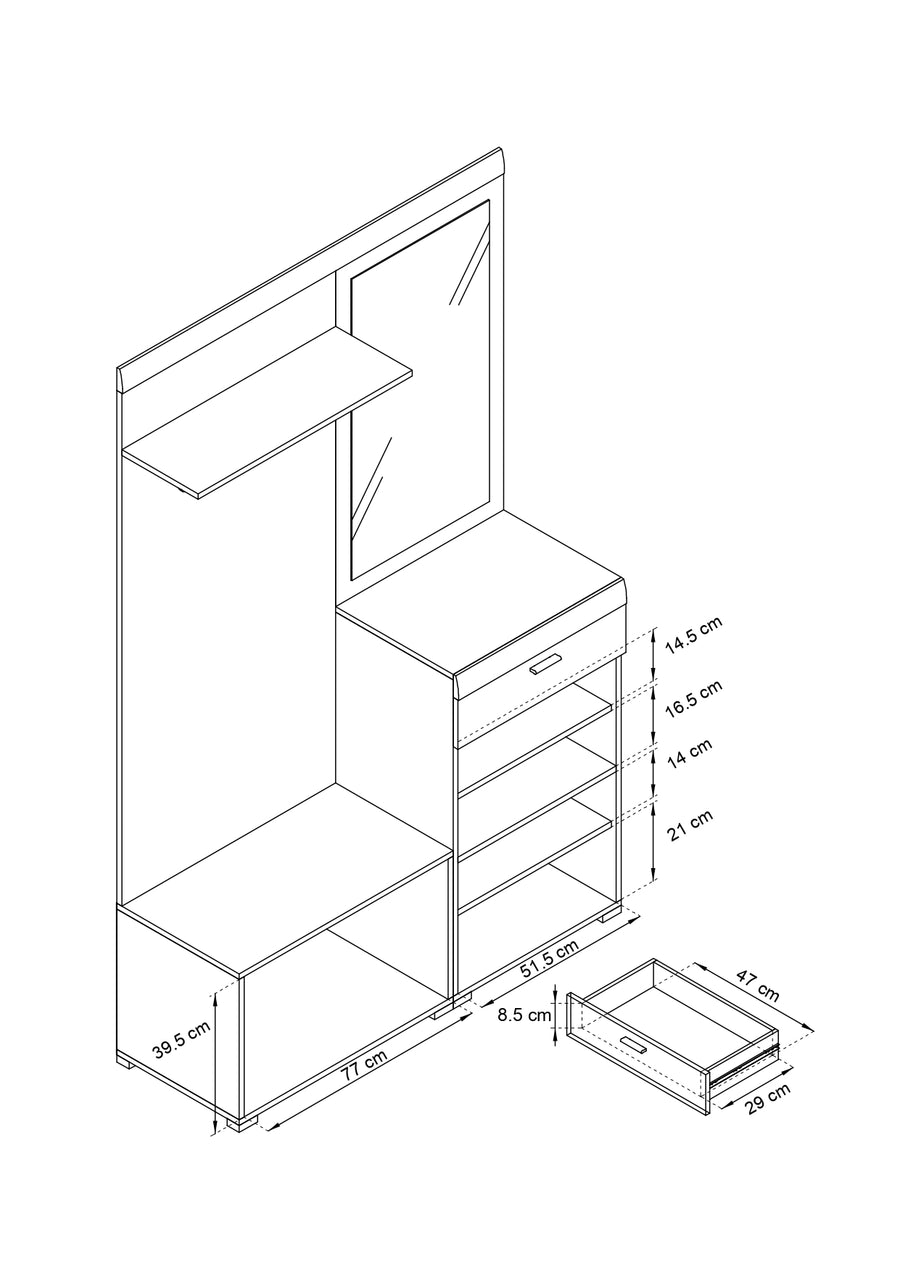 Garderobe mit Spiegel – STELLA – Flurgarderobe mit Drehtüren, Weiß / Sonoma Eiche