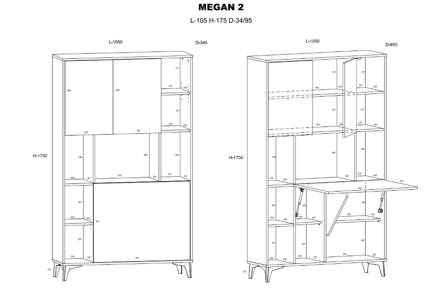 Schreibtisch – MEGAN – Wandmontierter Klappschreibtisch mit Stauraum