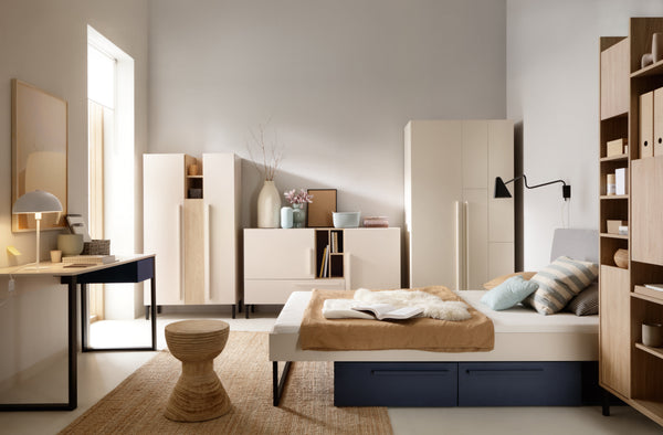 Schlafzimmer Set – 6 Teile – SERGIO System – Kaschmir – Funktionale Möbel ohne Matratze