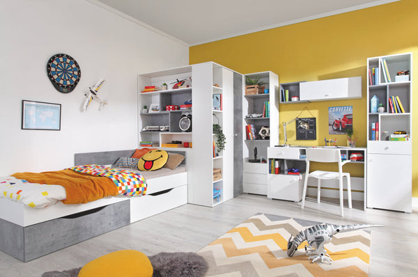 Schlafzimmer Set – 6 Teile – SIGMA System – Weiß / Grau – Funktionale Möbel Ohne Matratze