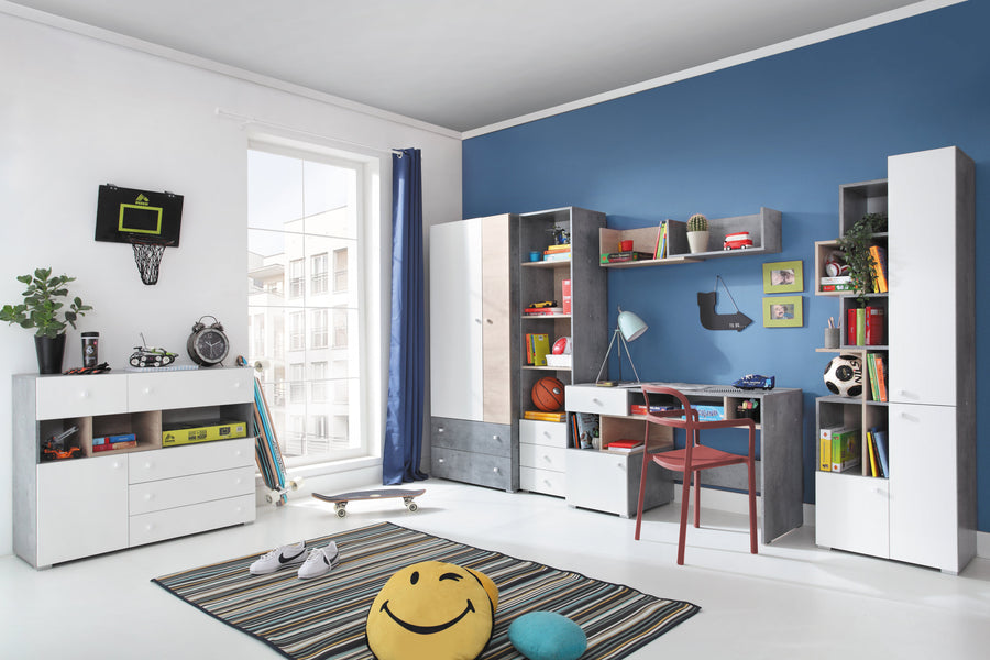 Schlafzimmer Set – 6 Teile – SIGMA System – Weiß / Sonoma Eiche – Modernes Jugendzimmer mit Stil