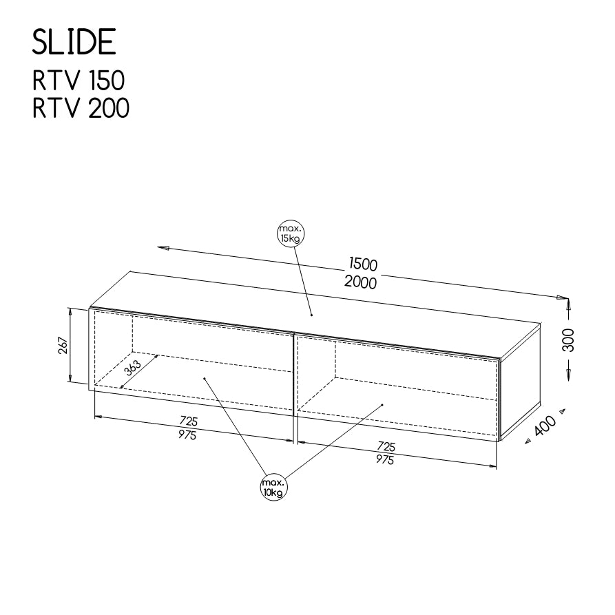TV-Lowboard – SLIDE I – Hängendes Lowboard in Holzoptik 200 cm