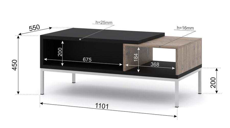 Couchtisch – TOLEDO – 110 cm Wohnzimmertisch mit Ablage
