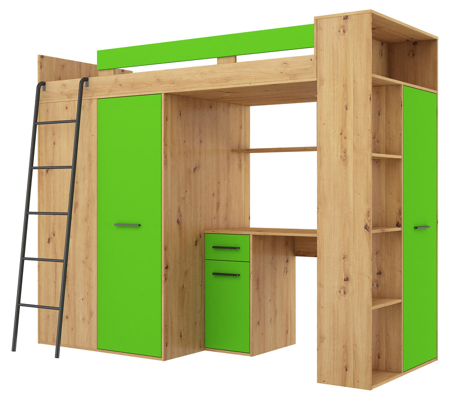Hochbett – VERANA P – Multifunktionales Jugendbett mit Schreibtisch und Schrank