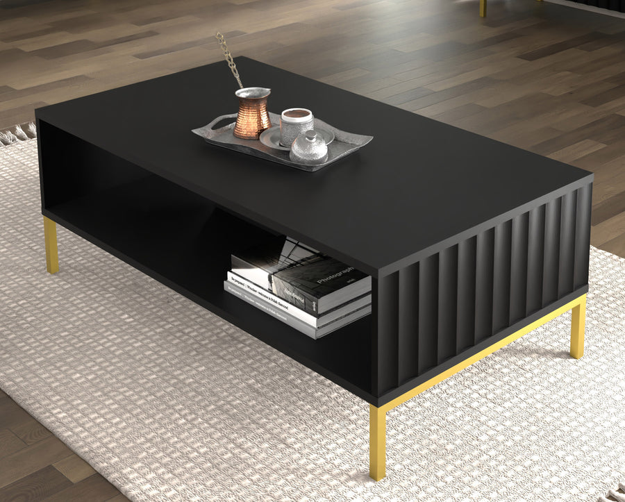 Couchtisch – WAVE – 90 cm Wohnzimmertisch mit Ablage