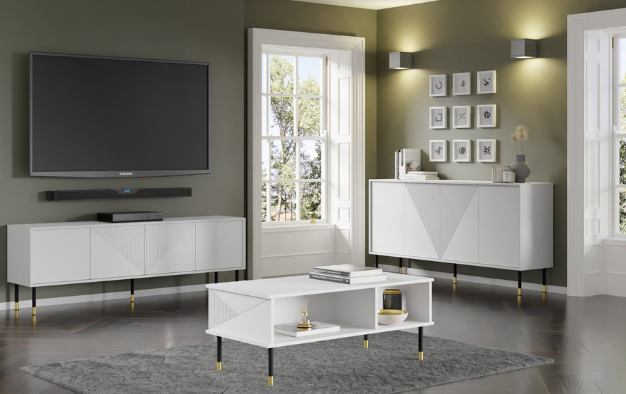 Couchtisch – WOODY – 110 cm Moderner Wohnzimmertisch mit Ablage und Holzoptik