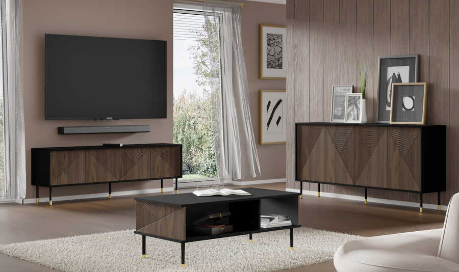 Couchtisch – WOODY IV – 110 cm Moderner Wohnzimmertisch mit Fräsfronten