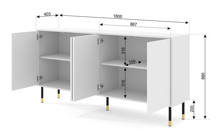 Sideboard – WOODY – 180 cm Modernes Aufbewahrungsmöbel mit Push-to-Open und Holzoptik