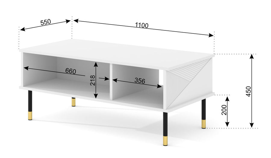 Couchtisch – WOODY – 110 cm Moderner Wohnzimmertisch mit Ablage und Holzoptik