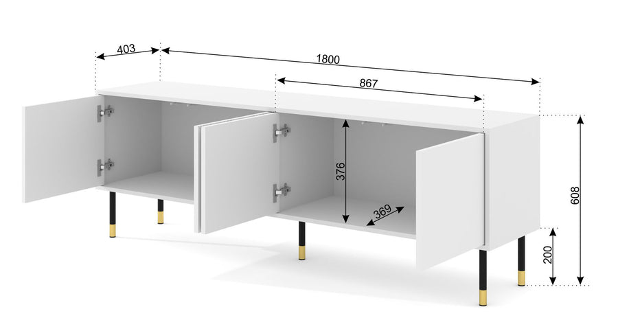 TV-Schrank – WOODY – 180 cm Modernes Lowboard mit Push-to-Open und Fräsfronten