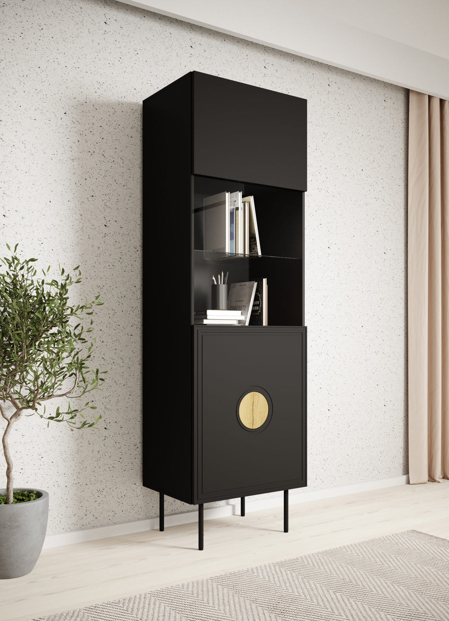 Vitrine – PALAZZO – 60 cm, moderne Glasvitrine mit Holzoptik