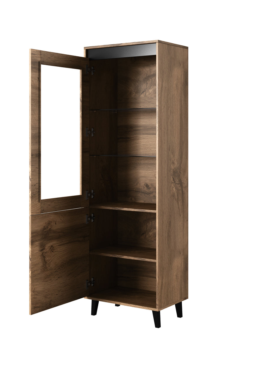 Vitrine – NORD I – 60 cm, moderne Standvitrine mit Holzoptik