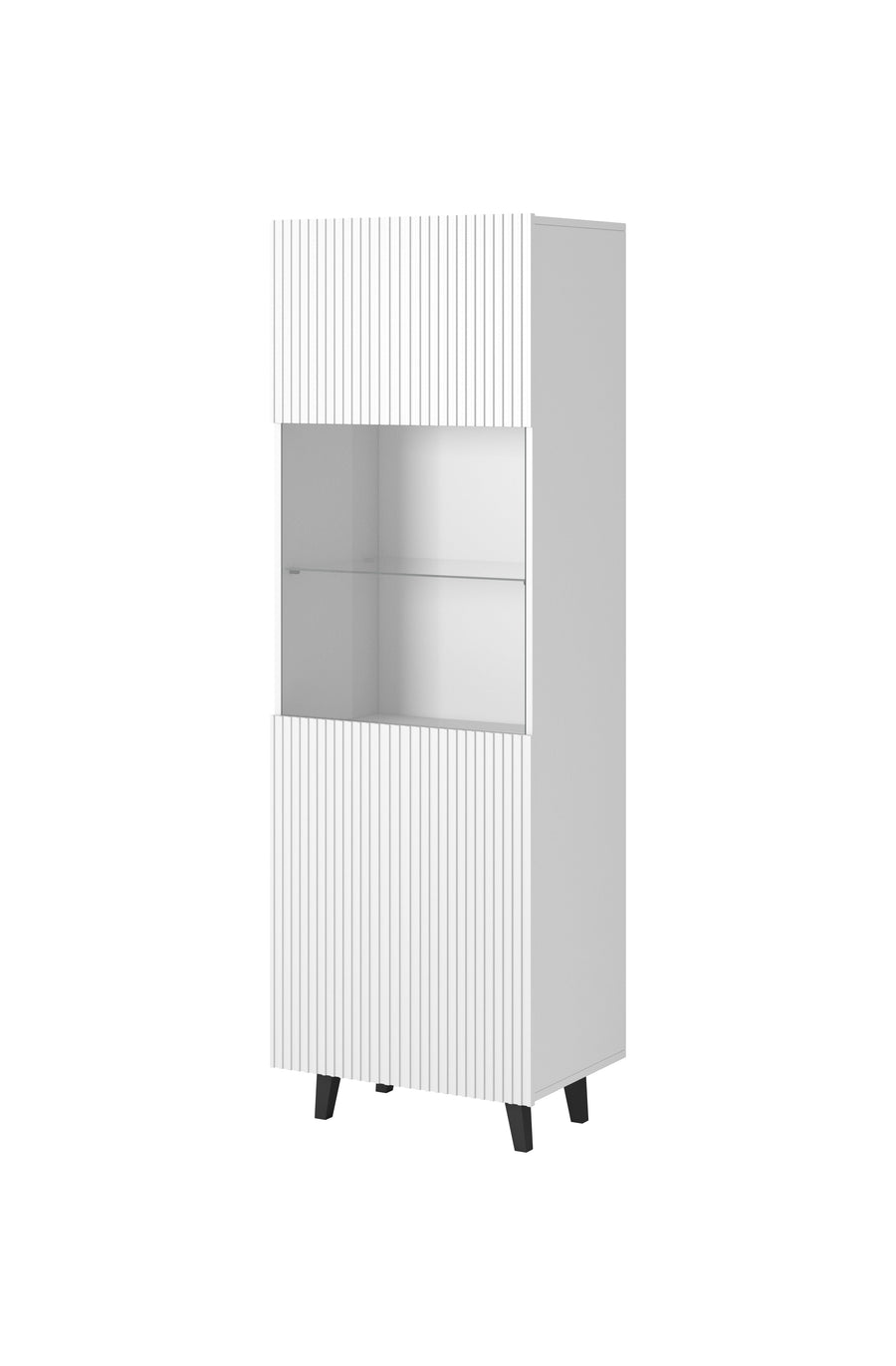 Vitrine – PAFOS I – Moderner Hochschrank mit dekorativen Fräsungen 182 cm