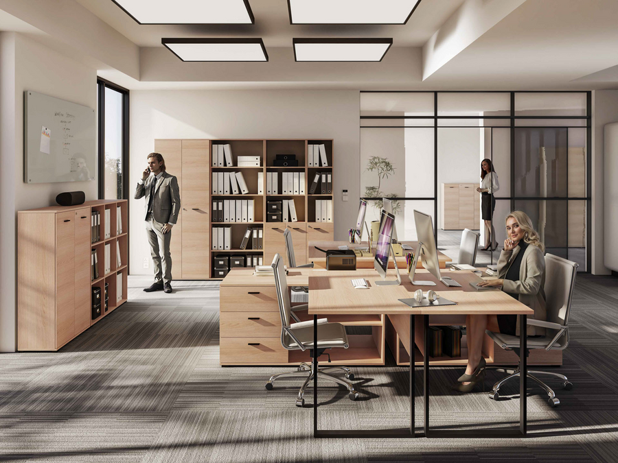 Bürokommode – ODELIS 05 – Abschließbarer Aktenschrank in hellem Holz-Design