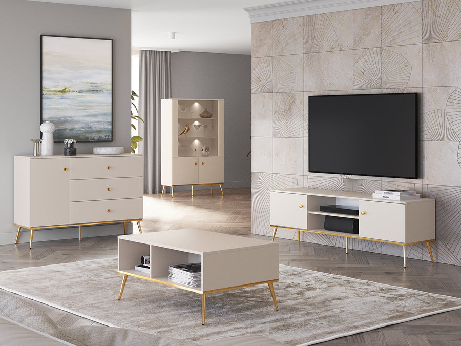 Couchtisch – SELGIN 07 – Elegante Kaschmir-Optik mit vergoldeten Metallbeinen