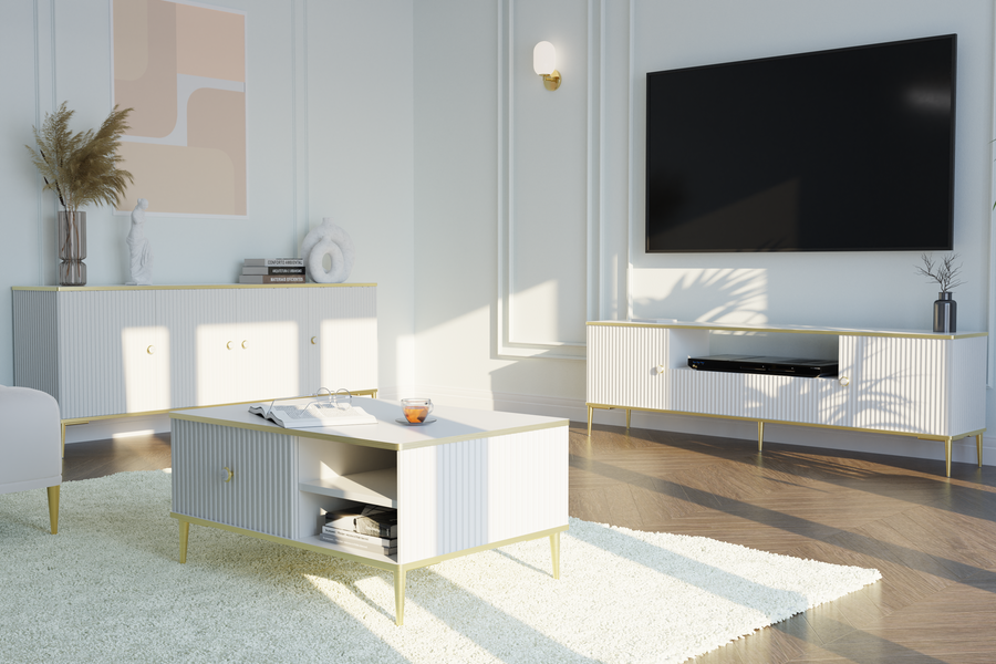 TV-Lowboard – PETRA – 180 cm Moderner Fernsehschrank mit Fräsung und Stauraum
