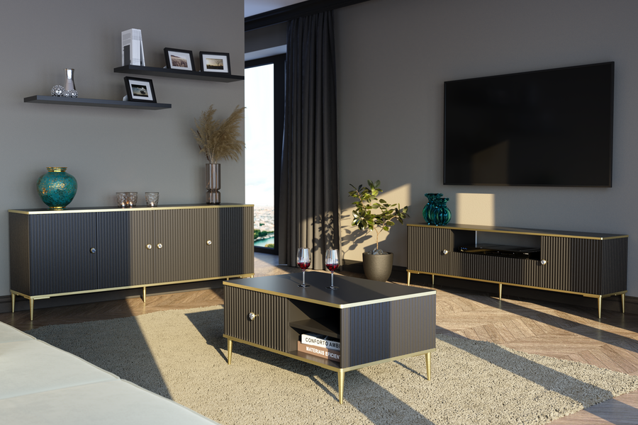 TV-Lowboard – PETRA – 180 cm Moderner Fernsehschrank mit Fräsung und Stauraum
