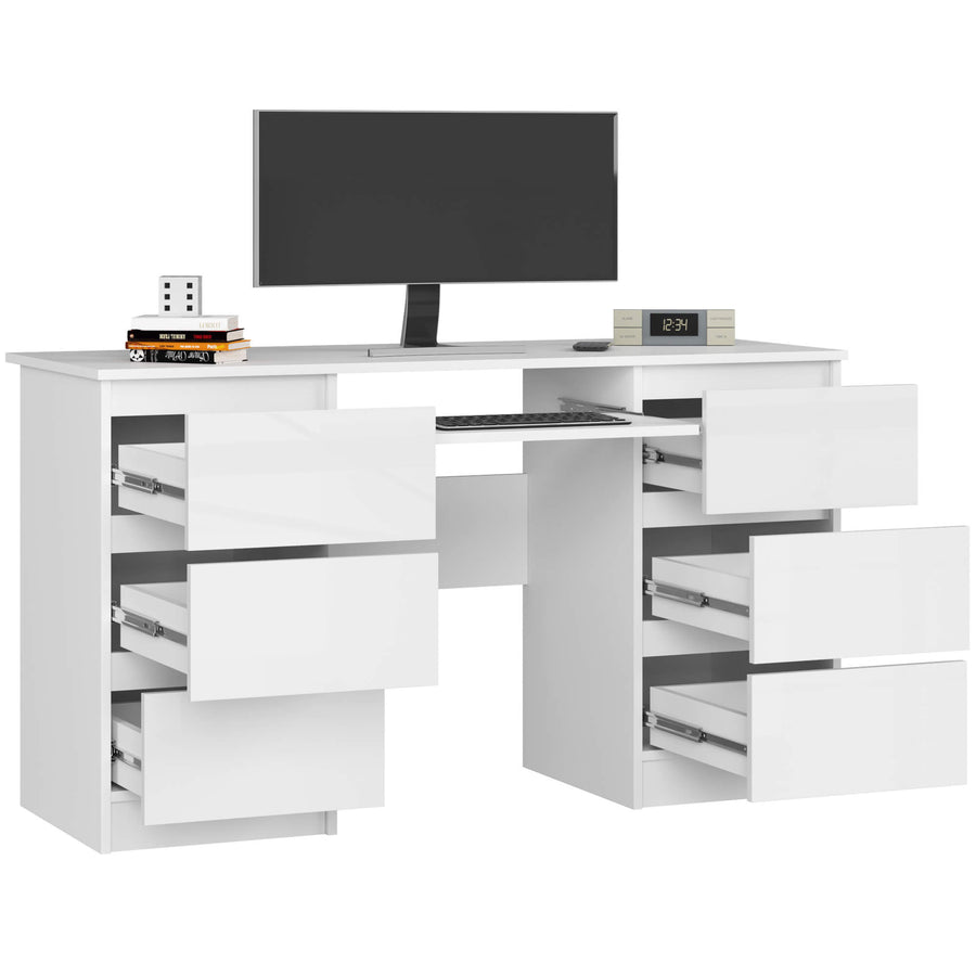 Schreibtisch – Großer Computertisch mit 6 Schubladen und Tastaturauszug