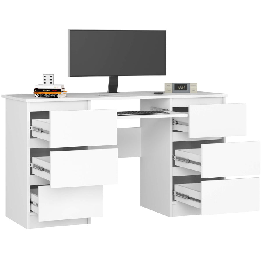 Schreibtisch – Großer Computertisch mit 6 Schubladen und Tastaturauszug