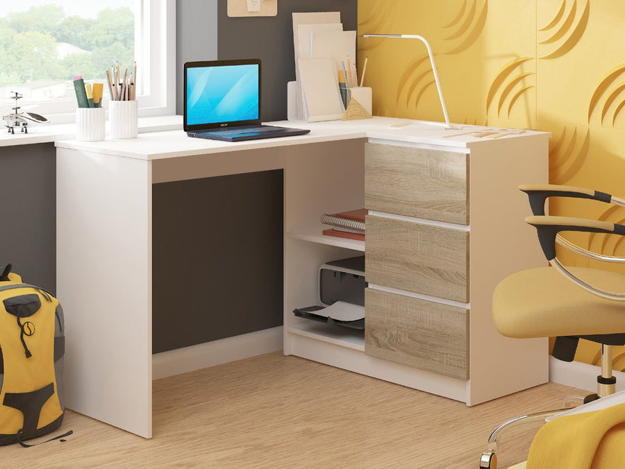 Eckschreibtisch – Funktionaler Bürotisch mit drei Schubladen