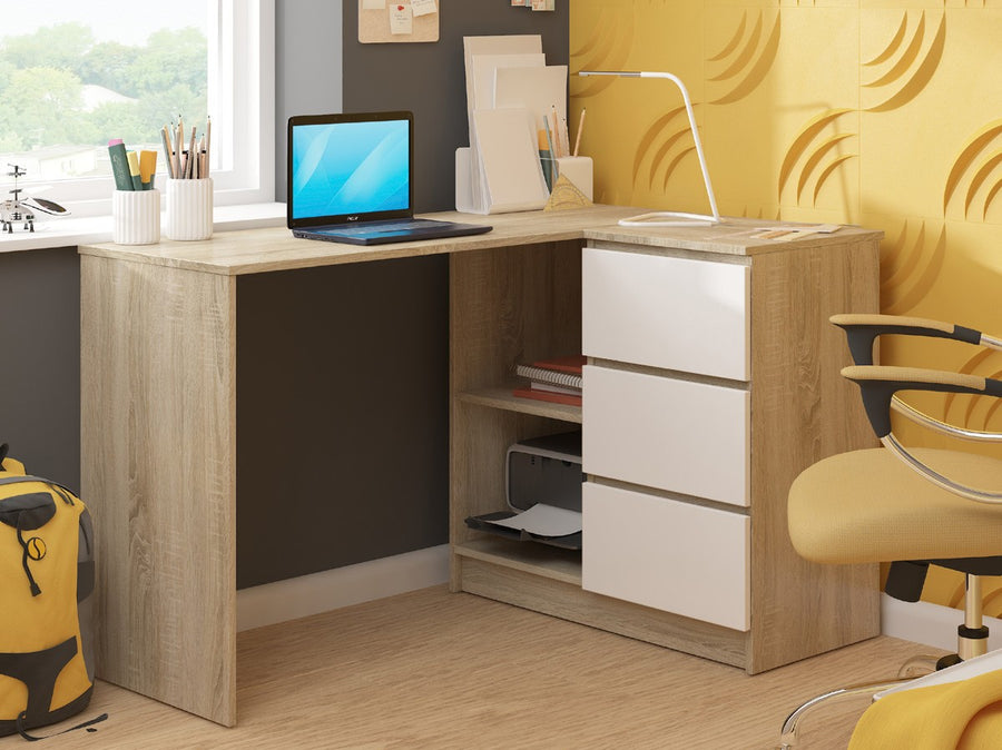 Eckschreibtisch – Funktionaler Bürotisch mit drei Schubladen