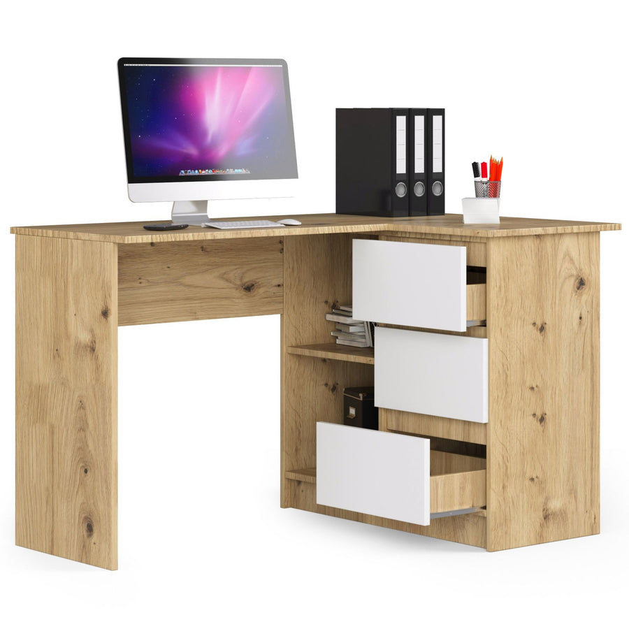 Eckschreibtisch – Funktionaler Bürotisch mit drei Schubladen