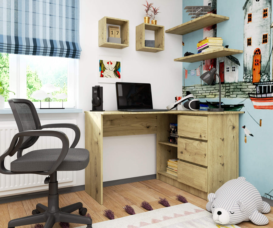 Eckschreibtisch – Funktionaler Bürotisch mit drei Schubladen
