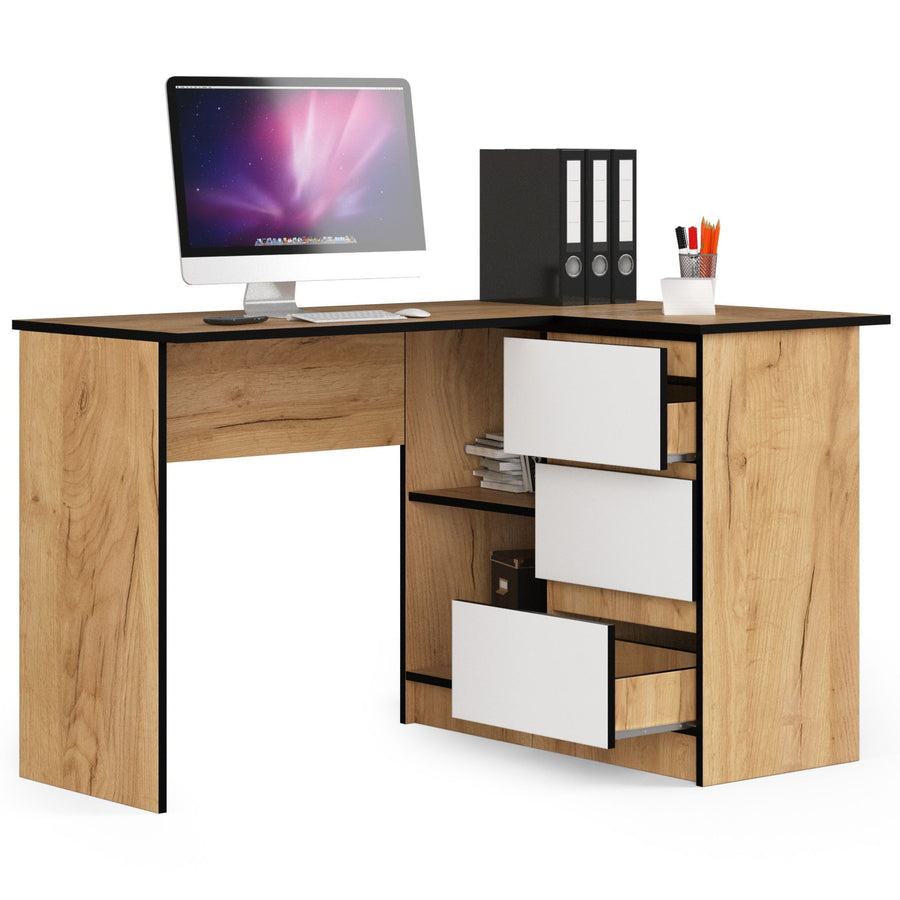 Eckschreibtisch – Funktionaler Bürotisch mit drei Schubladen