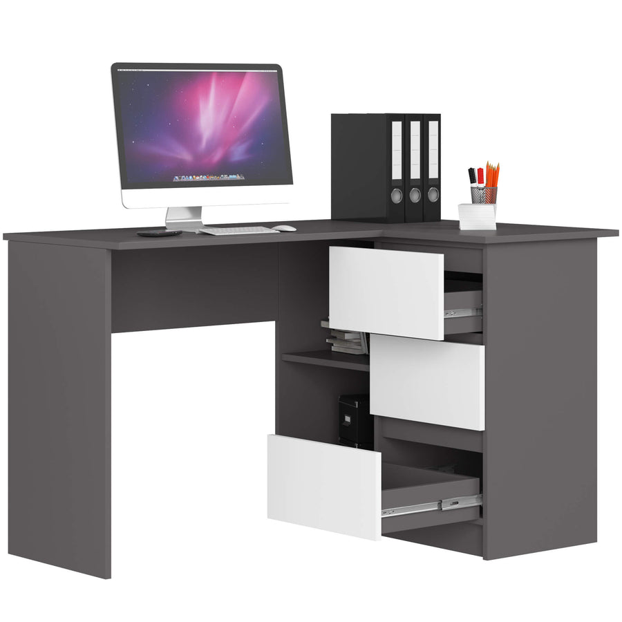 Eckschreibtisch – Funktionaler Bürotisch mit drei Schubladen