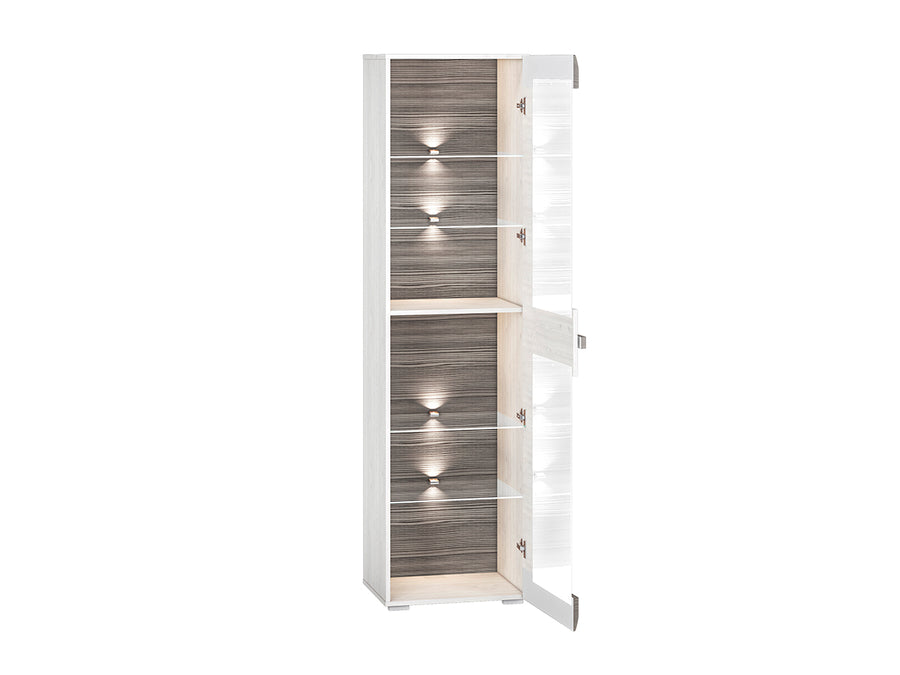Vitrine – BLANCO 0201 – Elegante Schmalvitrine mit Glaselementen