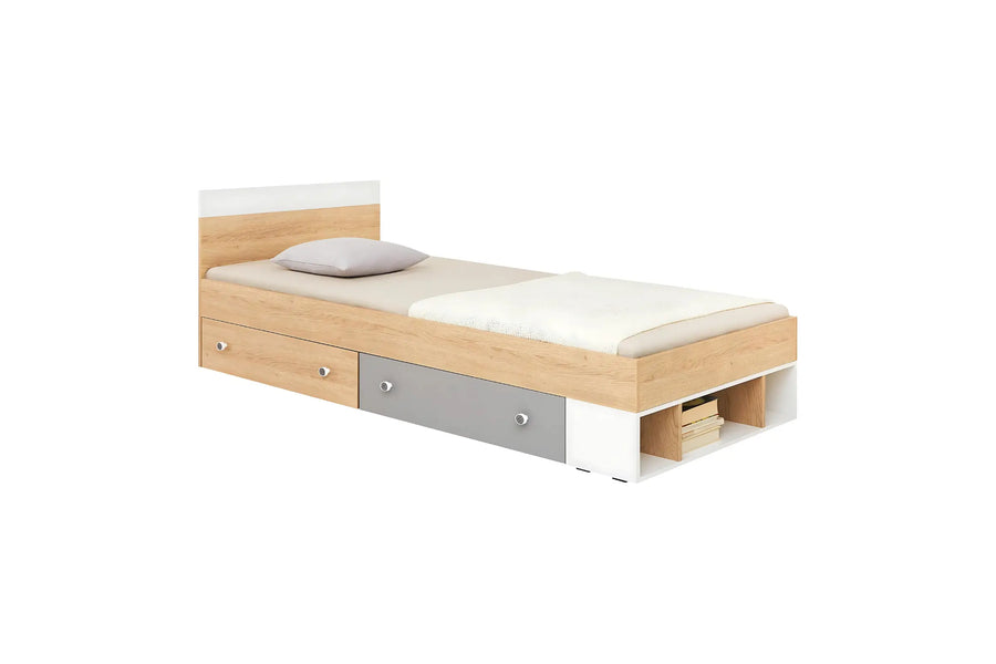 Schlafzimmer Set – PIXEL System – 7 Teile – Sonoma Eiche / Grau – Modernes Jugendzimmer mit Eckschrank Ohne Matratze