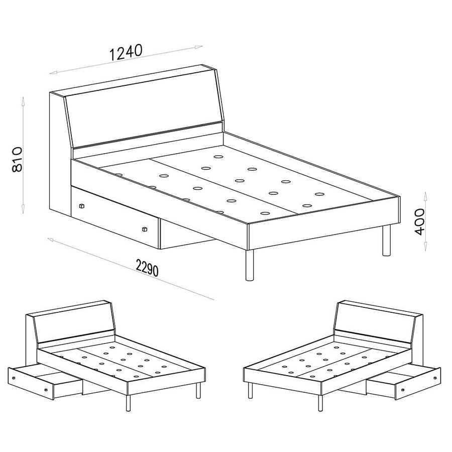 Bett – FARO – 90–120 × 200 cm, clevere Lösung fürs Jugendzimmer