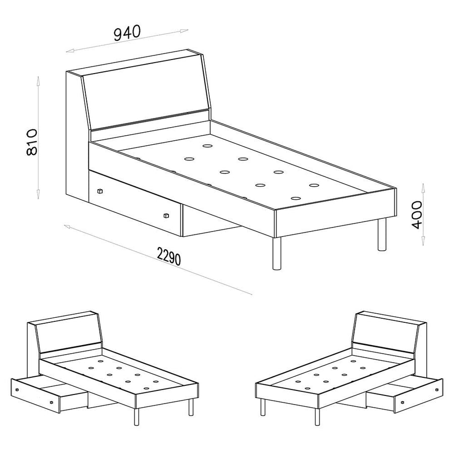 Schlafzimmer-Set – FARO – 5 Teile, Grau / Weiß, modern