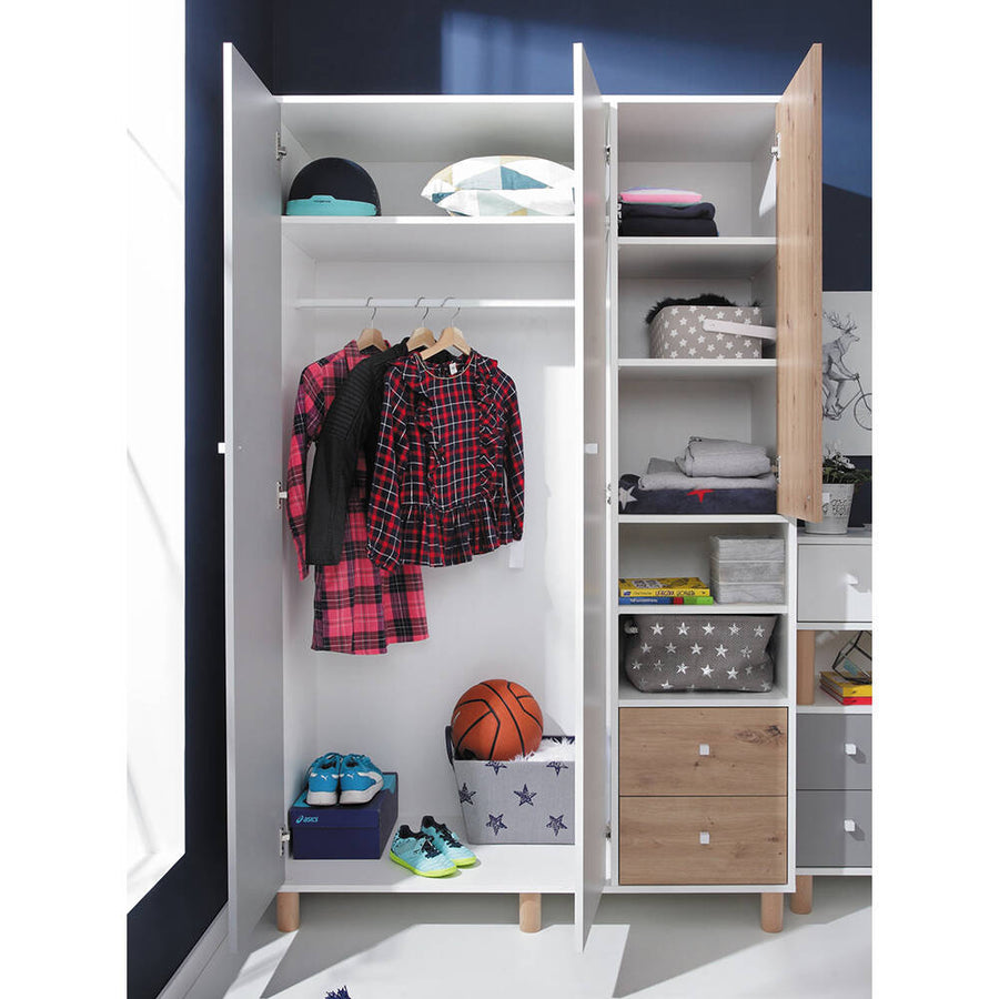 Schlafzimmer-Set – FARO – 5 Teile, Grau / Weiß, modern