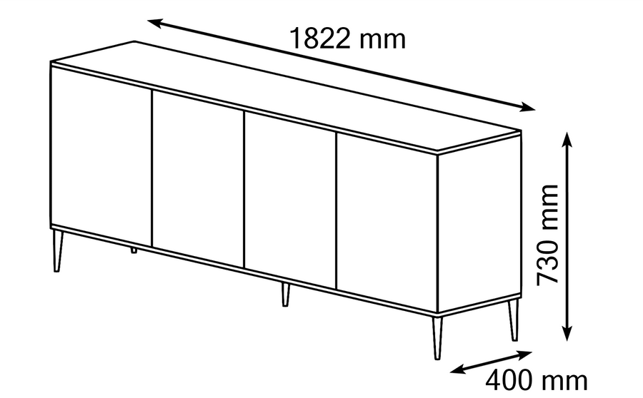 Kommode – PETRA – 182 cm Elegante Anrichte mit Fräsung und Stauraum