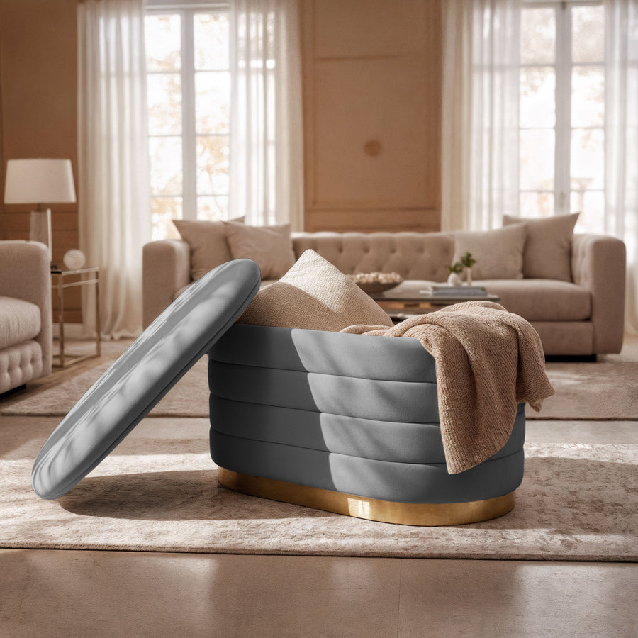 Sitzhocker – BELLA – Elegante Veloursbank im modernen Glamour Stil