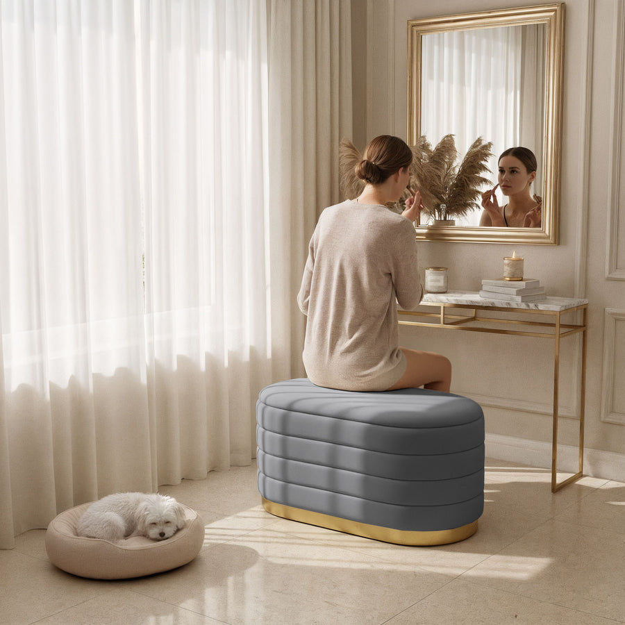 Sitzhocker – BELLA – Elegante Veloursbank im modernen Glamour Stil
