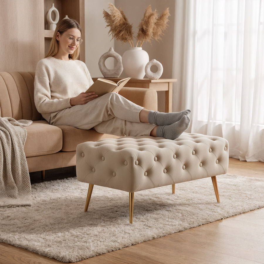 Sitzhocker – MADRID – Elegante Velourbank im Glamour Stil