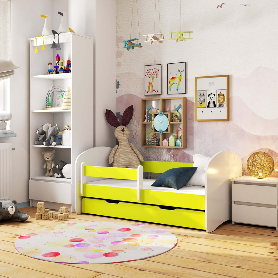Kinderbett – SMILE – Funktionales Kinderbett mit Matratze und praktischem Stauraum