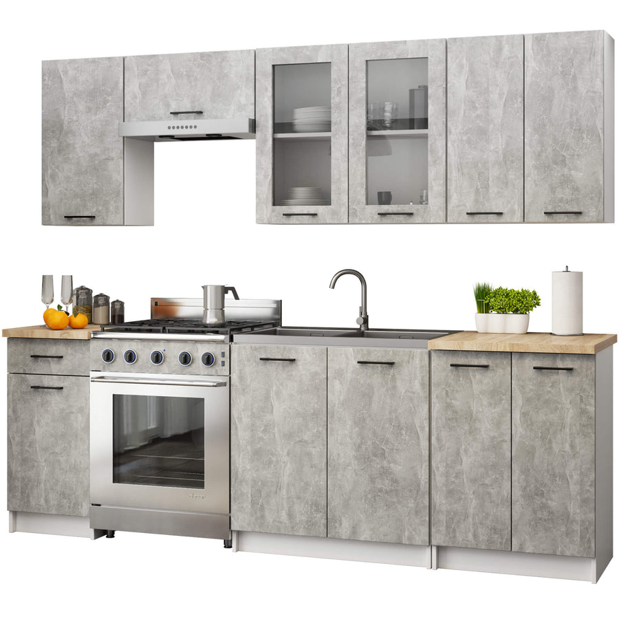 Küchenzeile 240 cm - OLIWIA - Elegante Komplettküche Mit Arbeitsplatte Ohne Elektrogeräte