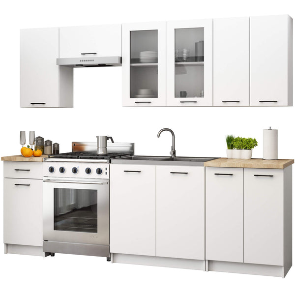 Küchenzeile 240 cm - OLIWIA - Elegante Komplettküche Mit Arbeitsplatte Ohne Elektrogeräte