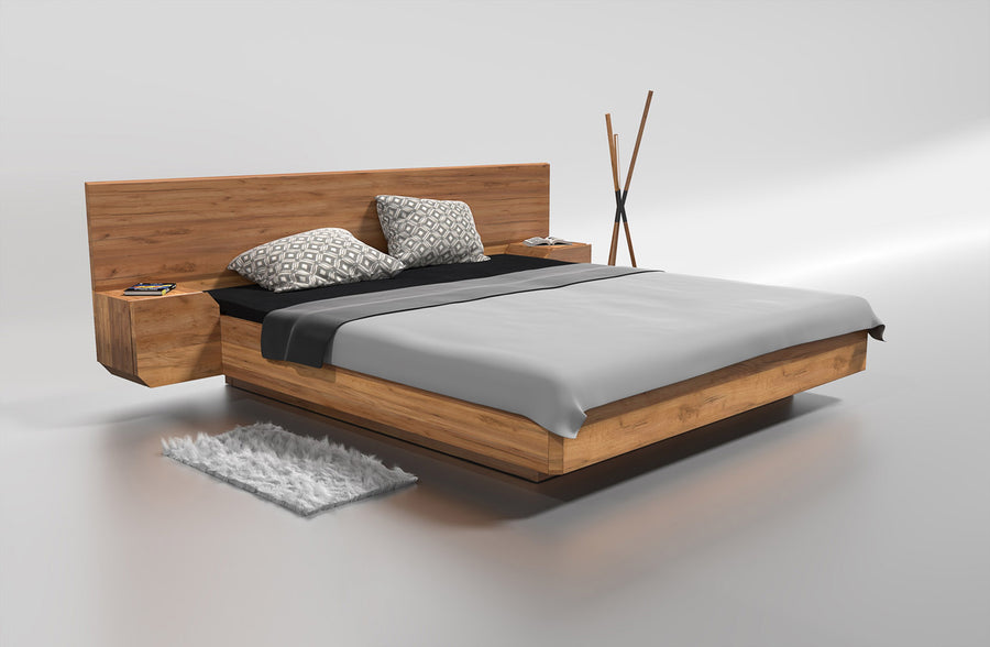 Bett – MUTOMBO I – Massivholzbett mit integriertem Stauraum