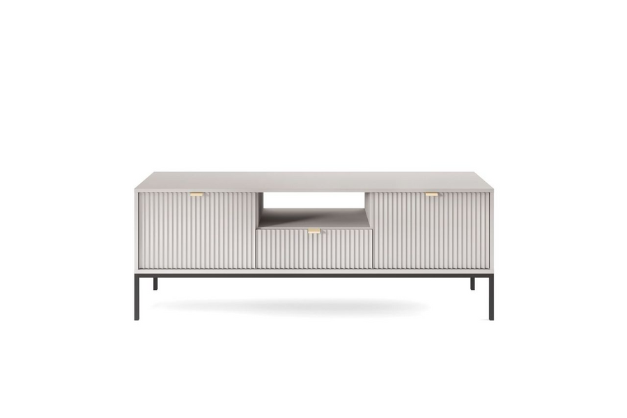 Wohnzimmer Set 4-teilig – NOVA – Grau – Modernes Stauraumensemble im strukturierten Rillen-Design für stilvolle Wohnräume