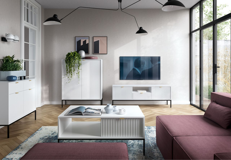 Kommode – NOVA – Weiß mit vertikaler Rillenfront
