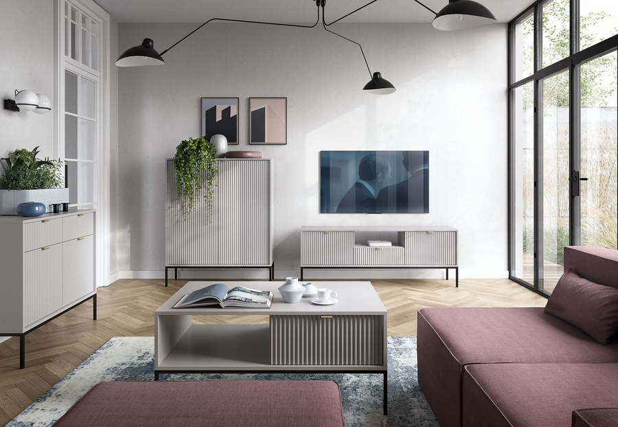 Kommode – NOVA – Grau mit moderner Rillenoptik