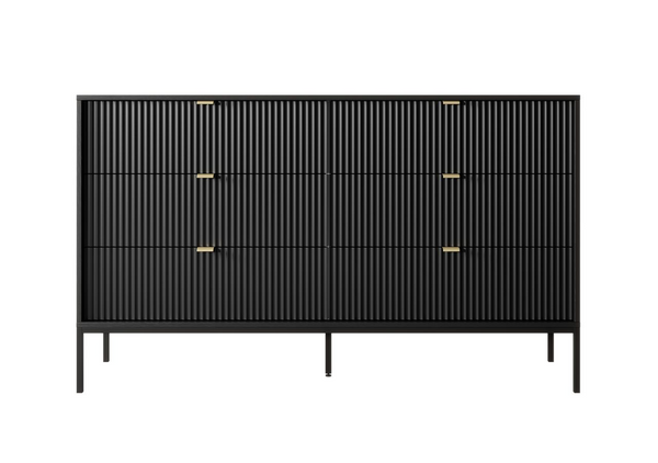 Kommode – Sideboard – NKS154 – NOVA – Schwarz – Dreireihige Schubladenfront mit markanter Rillenstruktur